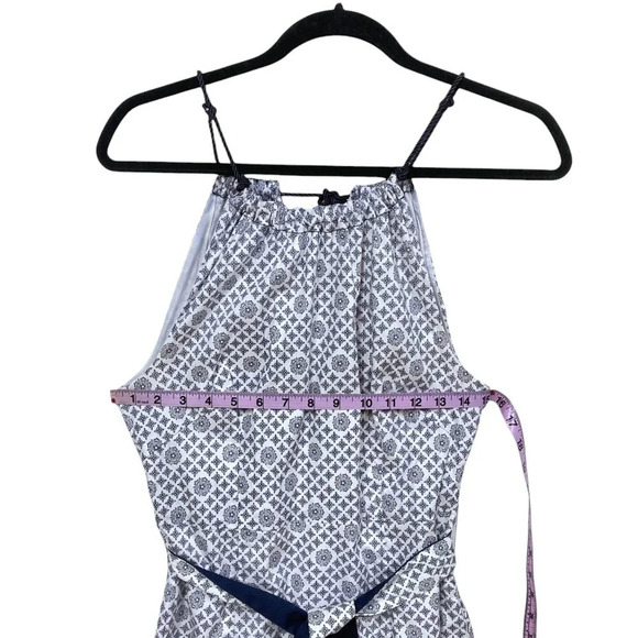 Elizabeth McKay Patterned‎ Dress, Size 6, Navy & White, Fitted, Sash Belt, Midi - Picture 6 of 11